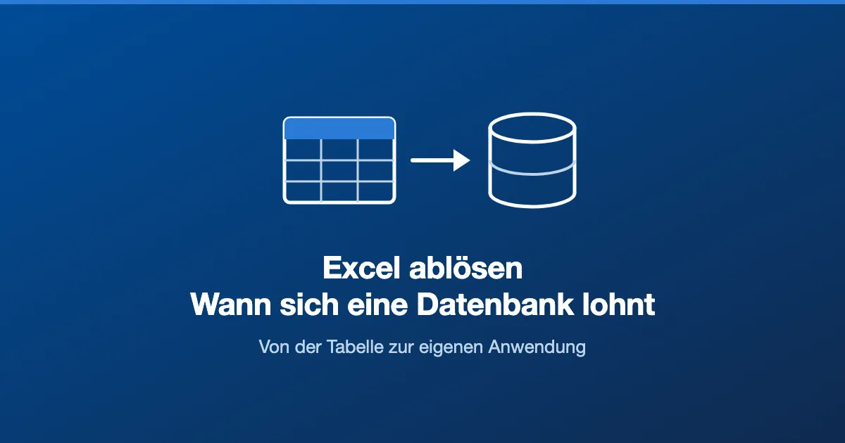 Tabellenraster mit Pfeil auf ein Datenbanksymbol: Excel durch eigene Datenbank-Anwendung ablösen