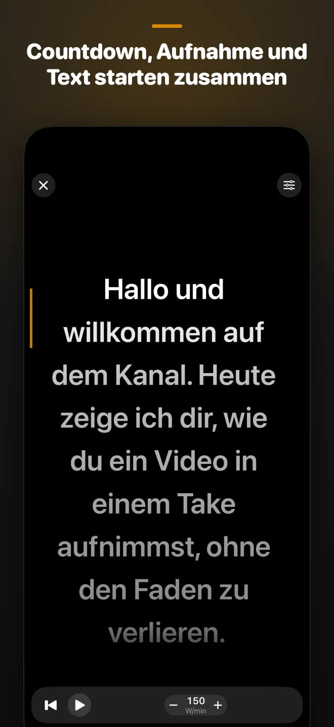 Countdown, Aufnahme und Text starten zusammen