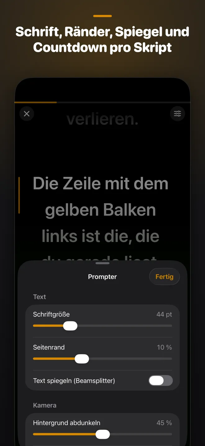 Schrift, Ränder, Spiegel und Countdown pro Skript